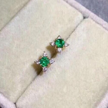 1.60Ct Oval Cut CZ Green Emerald Leaf Halo Stud Earrings 14K White Gold Plated - £83.92 GBP