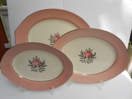 3 CUNNINGHAM &amp; PICKETT Norway Rose pink oval serving platters turkey 16&quot; 13&quot; 12&quot; - £76.55 GBP