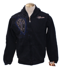 Affliction Men&#39;s M Black Zip Front Vintage Style Hoodie Raw Seams 100% Cotton - $158.39