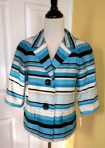 TALBOTS Bright Blue/Black/White Stripe Lined Cotton Swing Jacket (6) NWT - £17.31 GBP