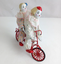 Vintage Enesco 1985 Porcelain Clown Dolls Riding Bicycle 7.25&quot; Figurine - £15.21 GBP