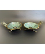 Vintage Pair Taya Israel Brass Verdigris Enamel Handled Bowl Dish Incens... - £31.10 GBP