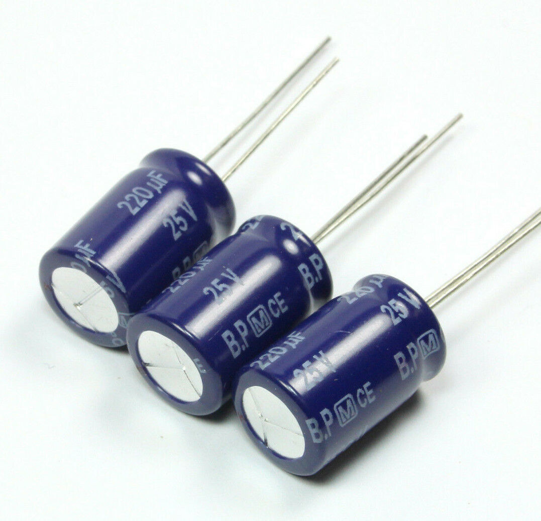 thumbnail image 2 of 4pcs Nichicon VP 220uF 25v Radial Electrolytic Capacitors, BP NP Bi-polar, MPN:3.9M100 2 of 6