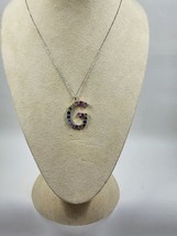 Diamonique Rainbow &quot;G&quot; Initial &amp; Cubic Zirconia Pendant &amp; Chain, Sterling Silver - £22.36 GBP