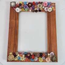 Vintage Handcrafted Button &amp; Wood Frame 7.5x9.5&quot; Fits 4.5x7&quot; Photo Picture Sewin - $19.89