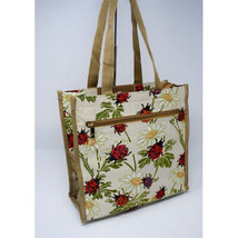 Tapestry Shopper Tote Bag Ladybugs and Flowers - Beige - Beautiful Shopp... - $31.92