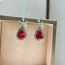 Delicate 4.50Ct Pear Cut Pink Ruby Drop &amp; Dangle Earrings 14K White Gold Finish - £89.90 GBP