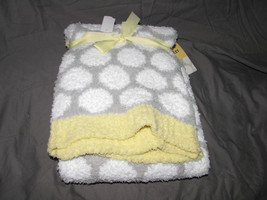 Little Beginnings Knit Chenille Baby Blanket Gray Yellow White Polka Dot Spot - £27.31 GBP