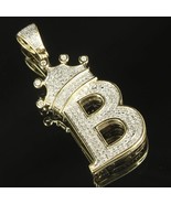 1Ct Round Cut Diamond Initial B King Crown Pendant 14k Yellow Solid Gold... - £112.83 GBP