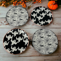 Grace Fine Ceramics Teaware Halloween Plates Set of 4 Spiders Webs Ghosts - £35.22 GBP