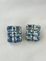 Vintage Baby Blue Rhinestone clip On Earrings Rectangle Shape - £12.01 GBP