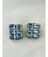 Vintage Baby Blue Rhinestone clip On Earrings Rectangle Shape - $16.56 CAD