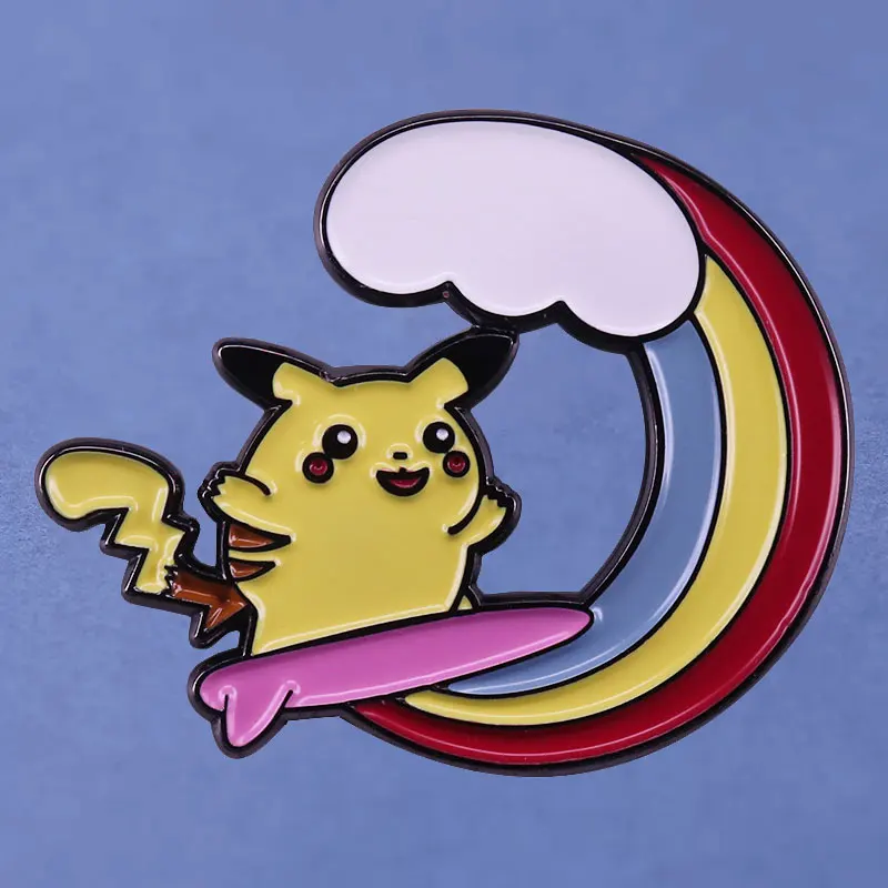 Pikachu Enamel Pin For Surfing On A Pokemon Rainbow Cloud Collection Of Anime - £6.21 GBP