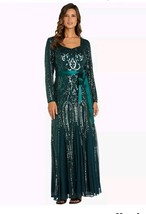 R&amp;M Richards Sequined Women&#39;s Maxi Evening Gown Emerald Green Size 12 - £67.37 GBP