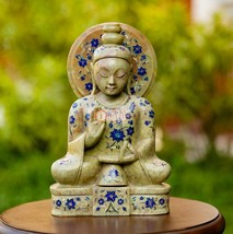 Soapstone Top Buddha Statue Lapis Floral Inlaid Art Housewaring Gift Decorative  - £1,205.50 GBP