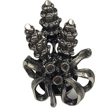 Flower Bouquet Lapel Pin Brooch Dark Silver Tone Ribbon Ginger Pine Cone - £3.90 GBP