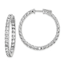 Sterling Shimmer Silver  52 Stone 3.0mm CZ In and Out Round Hinged Hoop Earrings - £103.34 GBP