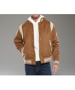 HUDSON JEANS Two-Tone Wool-Blend Varsity Jacket Tan 2XL - $150.00