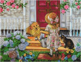 Girl and her Pets/ Cross Stitch Patterns PDF/Animals 129 - £7.20 GBP