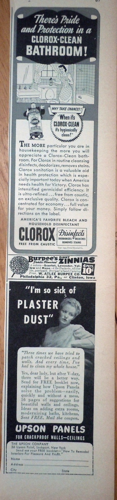 Clorox &amp; Upson Panels Small Magazine Advertising Print Ad Art 1940s - $3.99