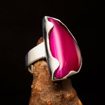 Asymmetric Sterling Silver Ring with fancy shaped pink Agate Cabochon Size 9.5 - £55.36 GBP