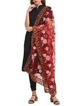 Fancy Phulkari Dupatta Heavy net embroidery for women Girls Chunni 2.2 Mt Maroon - £26.74 GBP