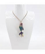 Blue Fish Enamel Rhinestone Long Gold Tone Chain Necklace Color Multi co... - $14.03