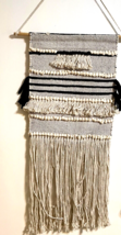 Indaba Bohemian Macrame Wall Hanging Hand Woven Textile Fringe Black Cre... - $55.17