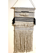 Indaba Bohemian Macrame Wall Hanging Hand Woven Textile Fringe Black Cre... - £43.59 GBP