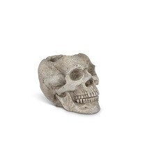 Small Skull Tealight Holder Cement 3" high Gray Spooky Textured Detail