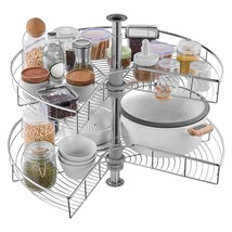 28&quot; 2 Tier Kidney Shaped Chrome Corner Organizer Lazy Susan Cabinet Blin... - £96.12 GBP