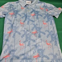 Goodfellow &amp; Co Pink Flamingos Polo Golf Shirt Poly Stretch Knit Mens Small - £12.96 GBP
