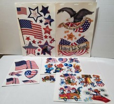 Patriotic Window Clings 5 Sheets American USA Flags Eagles Stars Animals Hearts - £18.60 GBP