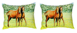 Pair of Betsy Drake Two Horses No Cord Pillows 16 Inch X 20 Inch - £63.30 GBP