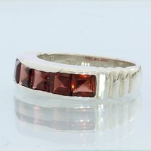 Almandine Garnet Faceted Square Handmade Sterling Silver Ladies Ring size 6.75 - £64.54 GBP