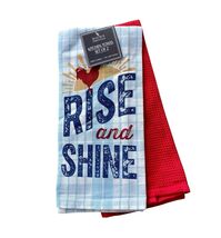 Kitchen Towel Pair Rise and Shine NWT Rooster Blue Plaid Red Dish 100% C... - €11,04 EUR