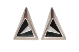 Mexico 925 Sterling Silver Onyx Inlay Art Deco Clip On Earrings RARE - $2,546.45 MXN