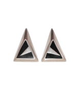 Mexico 925 Sterling Silver Onyx Inlay Art Deco Clip On Earrings RARE - $192.27 CAD