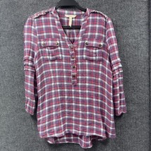 Matilda Jane Millie Shirt Womens Medium Red Plaid Buttons Flannel Ruffles Pocket - £16.59 GBP