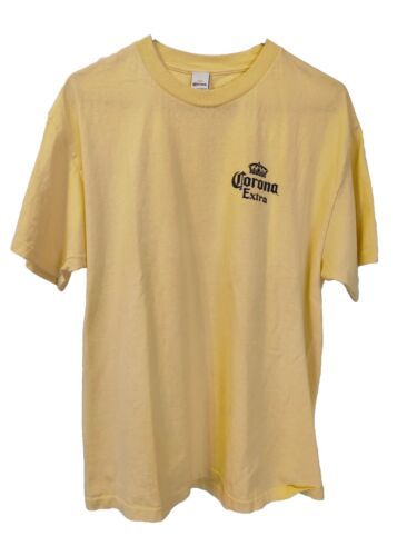 Primary image for Corona Extra Beach Scene Tee Shirt Yellow, Size Large, Made In Canada.