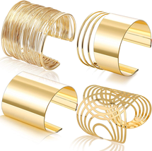 4 Pcs Cuff Bangle Bracelet for Women Open Wide Wire - £16.62 GBP
