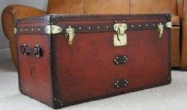Antique Handmade Leather Occasional Side Table Trunks - $939.55