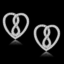 Sparkling Infinity Heart Stud Simulated Diamond 925 Sterling Silver Earrings - £105.73 GBP