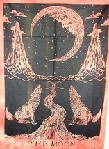 Traditional Jaipur Tie Dye The Moon and Crying Wolf Wall Art Poster, Hippie Wall - £12.39 GBP