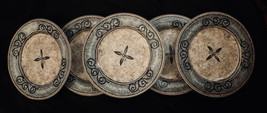 Furio Home Madrid Salad Plates 8-1/8&quot;  (5) Stoneware Tan w Blue Rim Arch... - £24.37 GBP
