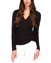 MSRP $84 Michael Kors Ribbed Faux-Wrap Top Black Size PXL - £12.72 GBP