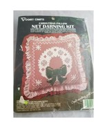 Vogart Crafts Christmas Wreath Pillow Lace Ruffle 14&quot; x 14&quot; Net Darning ... - £7.72 GBP