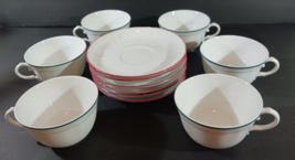 Set of 6 RICHARD GINORI Italy CORONA TEA CUPS SAUCERS 8.5 oz Green Red S... - £43.38 GBP