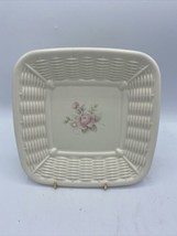 PFALTZGRAFF Tea Rose Made in USA Square Basket Tray Plate Width 7&#39; Stoneware  - £20.08 GBP