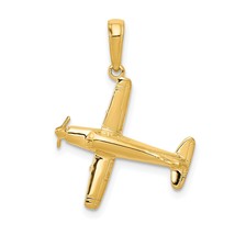 14K Gold Polished 3D Low-Wing Airplane Pendant Jewelry 23.9mm x 18.2mm - $165.69